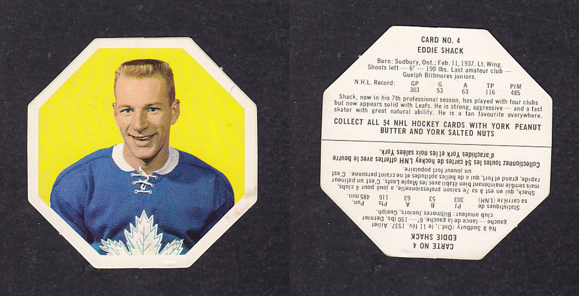 1963-64 YORK HOCKEY CARD #4 E. SHACK photo 1963-64 YORK HOCKEY CARD #4 E. SHACK photo