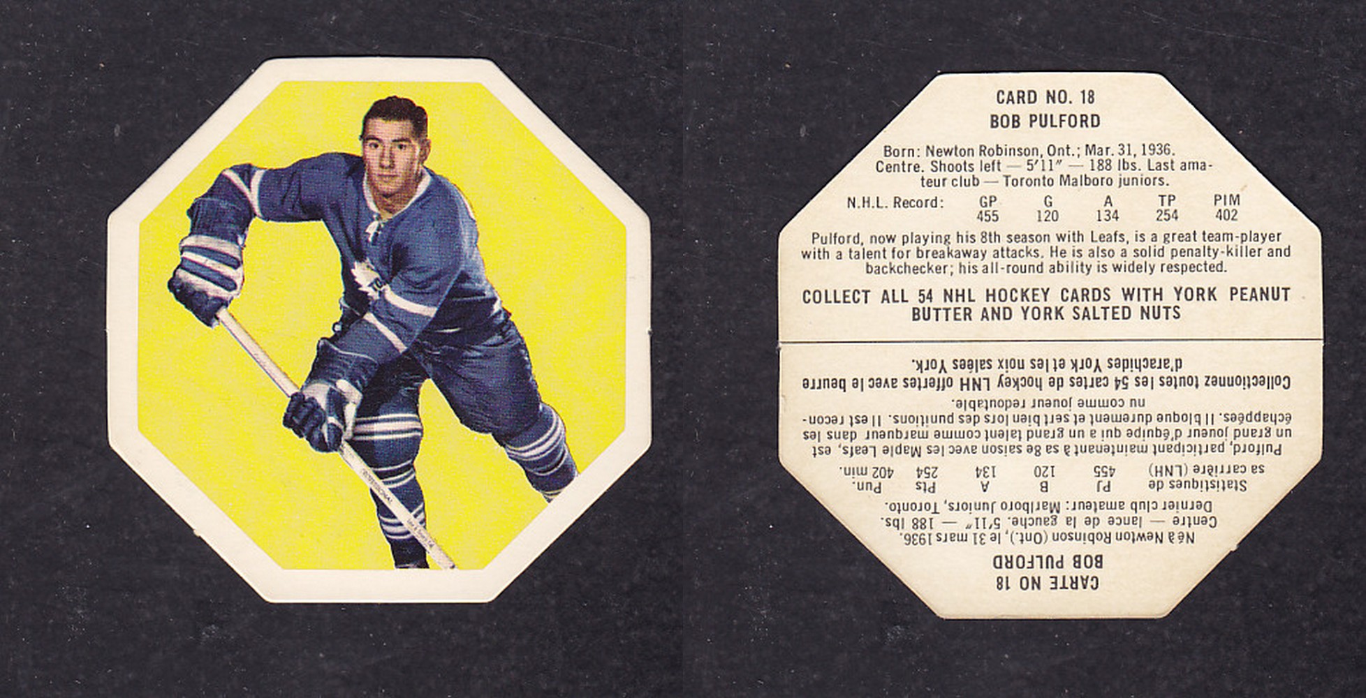 1963-64 YORK HOCKEY CARD #18 B. PULFORD photo 1963-64 YORK HOCKEY CARD #18 B. PULFORD photo