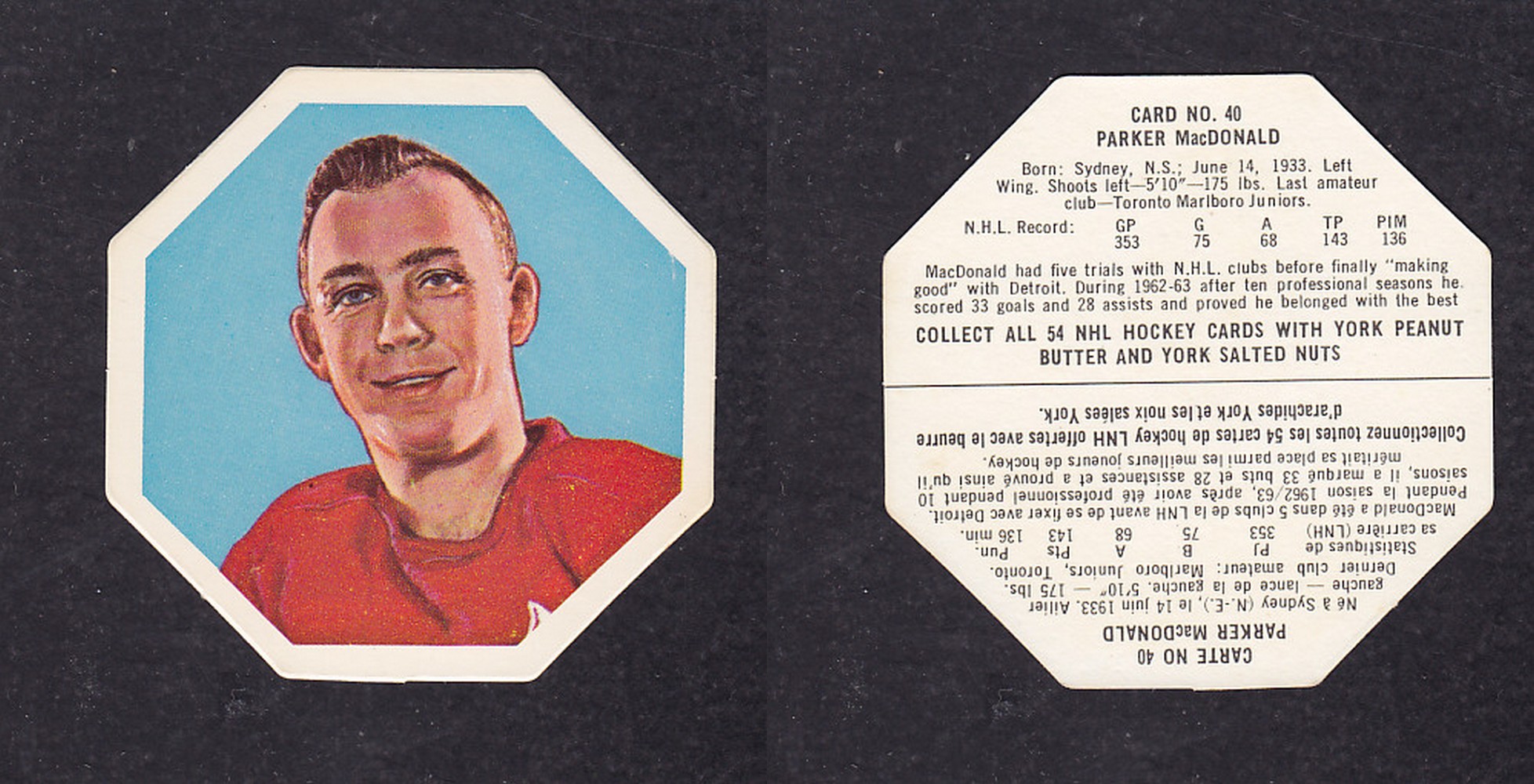 1963-64 YORK HOCKEY CARD #40 P. MacDONALD photo 1963-64 YORK HOCKEY CARD #40 P. MacDONALD photo