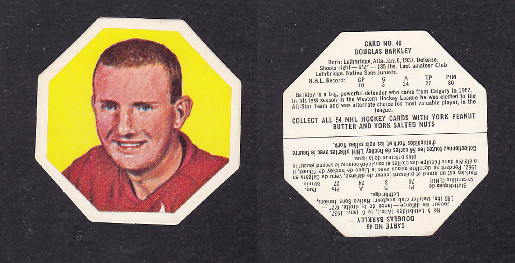 1963-64 YORK HOCKEY CARD #46 D. BARKLEY photo 1963-64 YORK HOCKEY CARD #46 D. BARKLEY photo