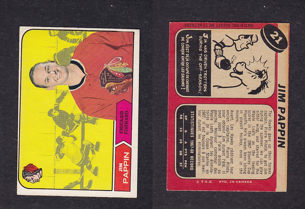 1968-69 O-PEE-CHEE HOCKEY CARD #21 J. PAPPIN photo 1968-69 O-PEE-CHEE HOCKEY CARD #21 J. PAPPIN photo