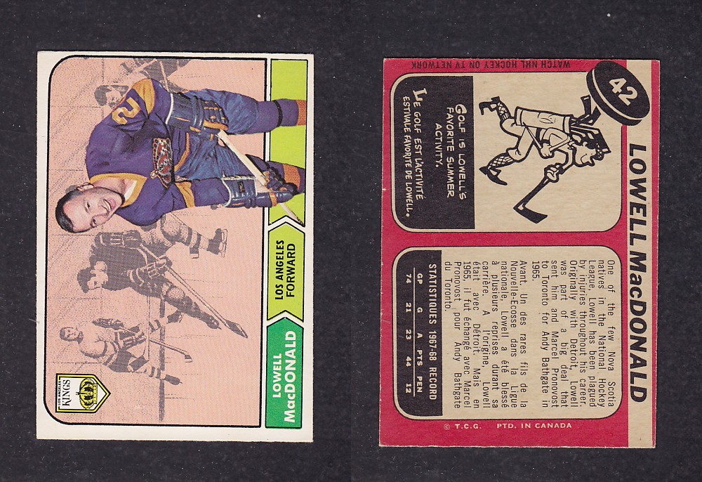 1968-69 O-PEE-CHEE HOCKEY CARD #42 L. MacDONALD photo 1968-69 O-PEE-CHEE HOCKEY CARD #42 L. MacDONALD photo