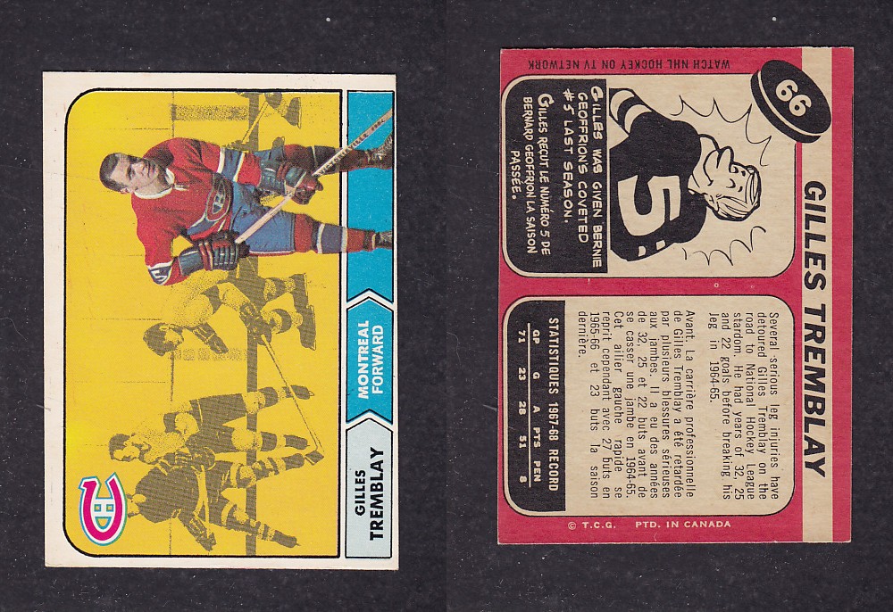 1968-69 O-PEE-CHEE HOCKEY CARD #66 G. TREMBLAY photo 1968-69 O-PEE-CHEE HOCKEY CARD #66 G. TREMBLAY photo