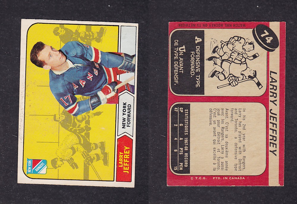 1968-69 O-PEE-CHEE HOCKEY CARD #74 L. JEFFREY photo 1968-69 O-PEE-CHEE HOCKEY CARD #74 L. JEFFREY photo