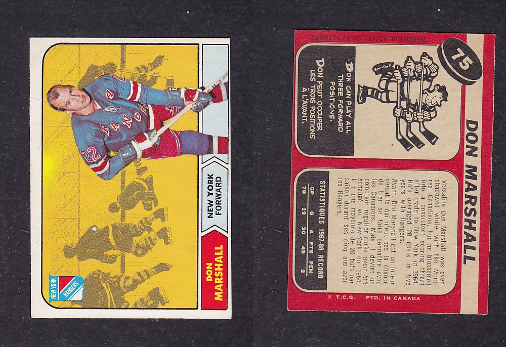 1968-69 O-PEE-CHEE HOCKEY CARD #75 D. MARSHALL photo 1968-69 O-PEE-CHEE HOCKEY CARD #75 D. MARSHALL photo