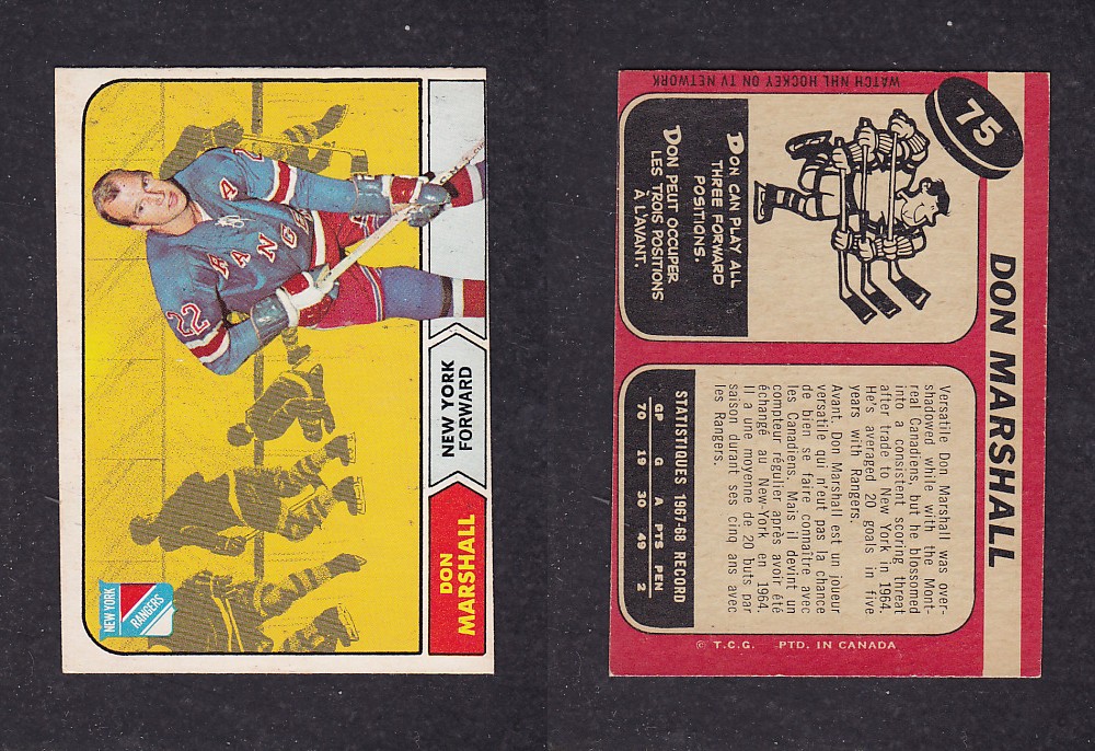 1968-69 O-PEE-CHEE HOCKEY CARD #75 D. MARSHALL photo 1968-69 O-PEE-CHEE HOCKEY CARD #75 D. MARSHALL photo