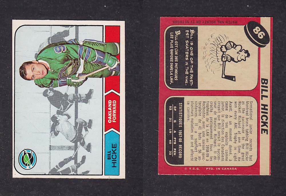 1968-69 O-PEE-CHEE HOCKEY CARD #86 B. HICKE photo 1968-69 O-PEE-CHEE HOCKEY CARD #86 B. HICKE photo