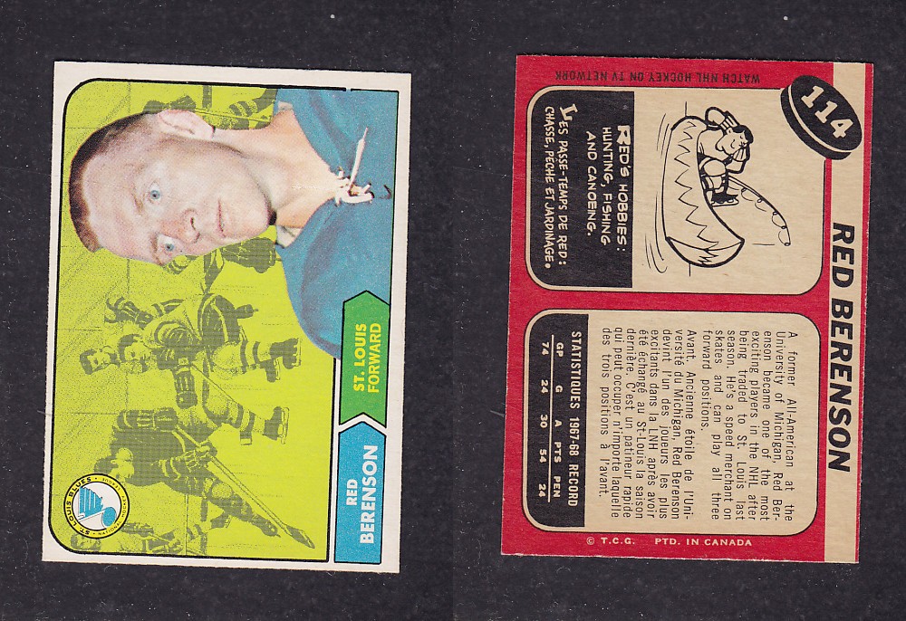 1968-69 O-PEE-CHEE HOCKEY CARD #114 R. BERENSON photo 1968-69 O-PEE-CHEE HOCKEY CARD #114 R. BERENSON photo