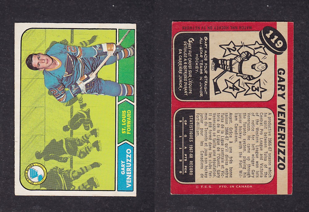 1968-69 O-PEE-CHEE HOCKEY CARD #119 G. VENERUZZO photo 1968-69 O-PEE-CHEE HOCKEY CARD #119 G. VENERUZZO photo