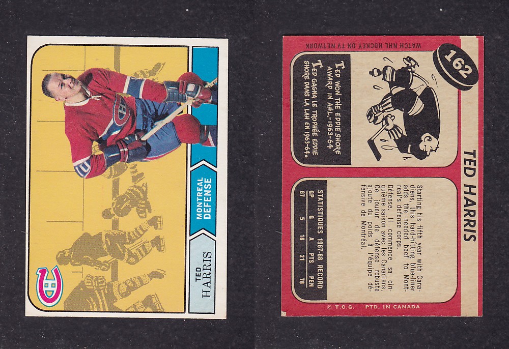 1968-69 O-PEE-CHEE HOCKEY CARD #162 T. HARRIS photo 1968-69 O-PEE-CHEE HOCKEY CARD #162 T. HARRIS photo