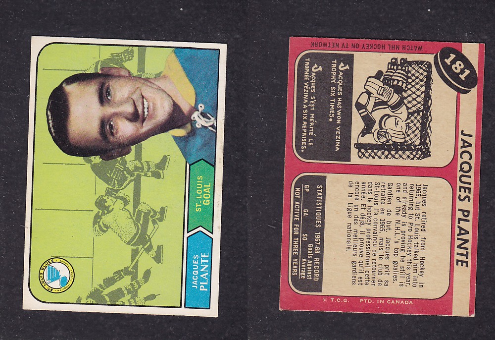 1968-69 O-PEE-CHEE HOCKEY CARD #181 J. PLANTE photo 1968-69 O-PEE-CHEE HOCKEY CARD #181 J. PLANTE photo