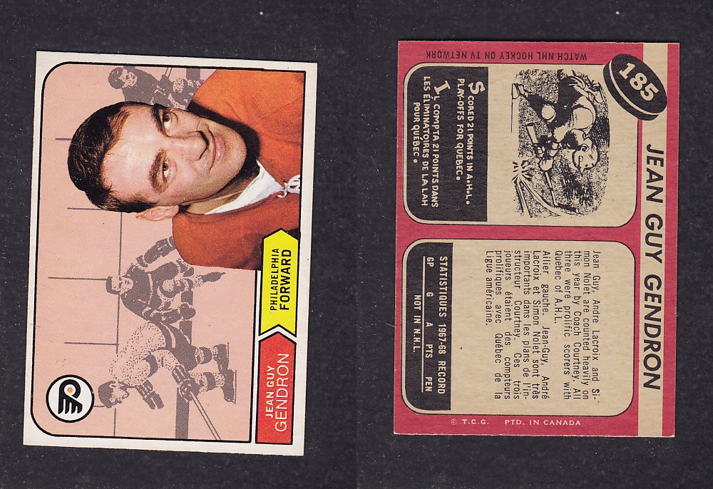 1968-69 O-PEE-CHEE HOCKEY CARD #185 J. G. GENDRON photo 1968-69 O-PEE-CHEE HOCKEY CARD #185 J. G. GENDRON photo