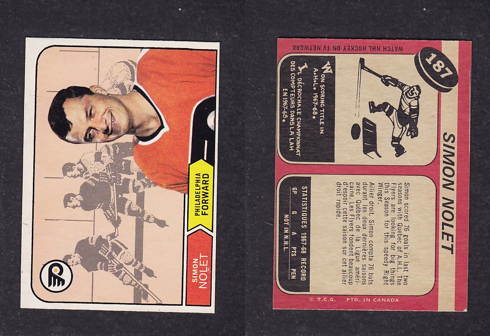 1968-69 O-PEE-CHEE HOCKEY CARD #187 S. NOLET photo 1968-69 O-PEE-CHEE HOCKEY CARD #187 S. NOLET photo