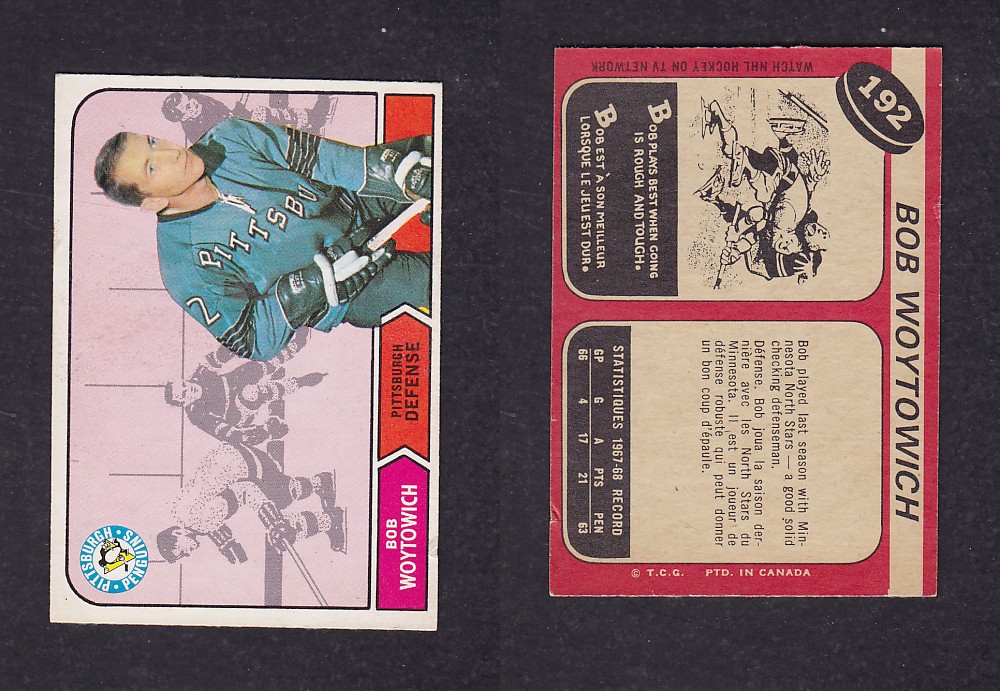 1968-69 O-PEE-CHEE HOCKEY CARD #192 B. WOYTOWICH photo 1968-69 O-PEE-CHEE HOCKEY CARD #192 B. WOYTOWICH photo