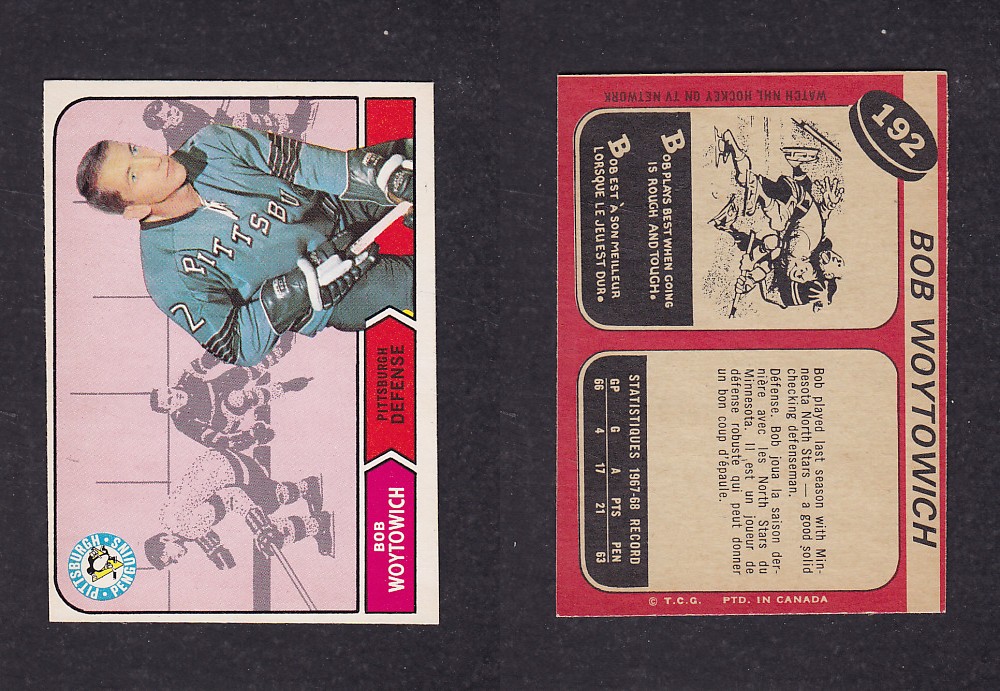 1968-69 O-PEE-CHEE HOCKEY CARD #192 B. WOYTOWICH photo 1968-69 O-PEE-CHEE HOCKEY CARD #192 B. WOYTOWICH photo