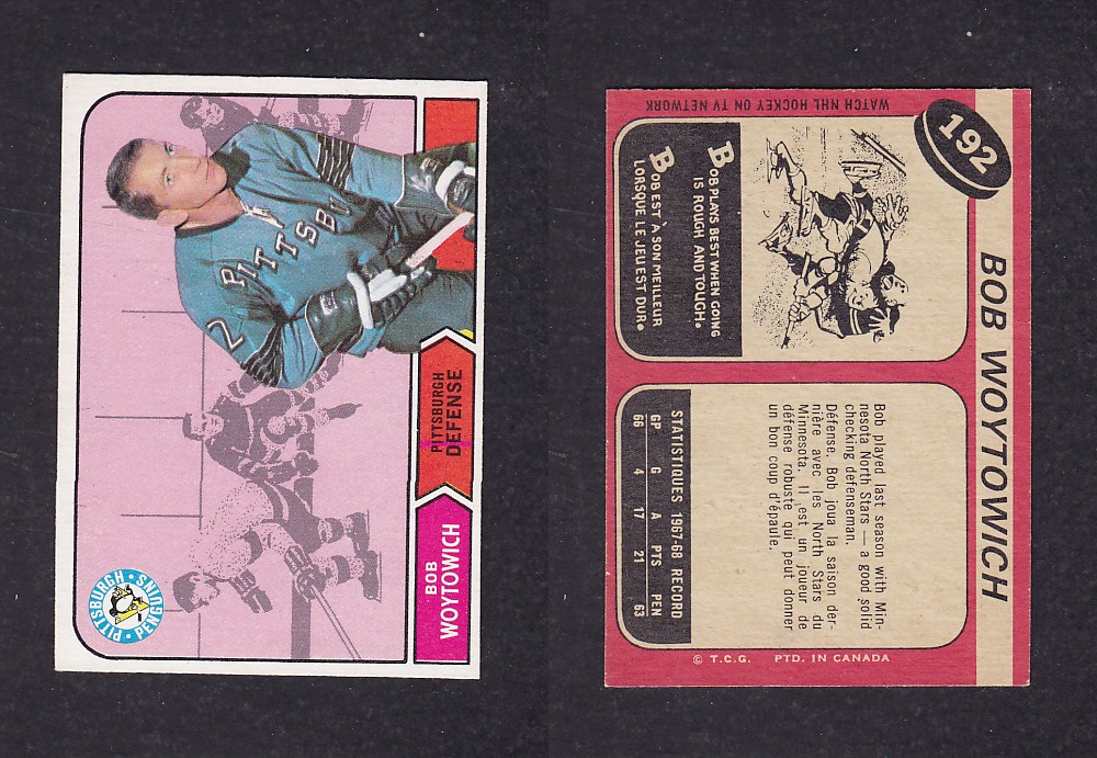 1968-69 O-PEE-CHEE HOCKEY CARD #192 B. WOYTOWICH photo 1968-69 O-PEE-CHEE HOCKEY CARD #192 B. WOYTOWICH photo
