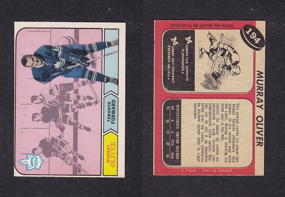 1968-69 O-PEE-CHEE HOCKEY CARD #194 M. OLIVER photo 1968-69 O-PEE-CHEE HOCKEY CARD #194 M. OLIVER photo