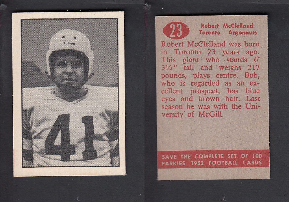 1952 CFL PARKHURST FOOTBALL CARD #23 R. McCLELLAND photo 1952 CFL PARKHURST FOOTBALL CARD #23 R. McCLELLAND photo