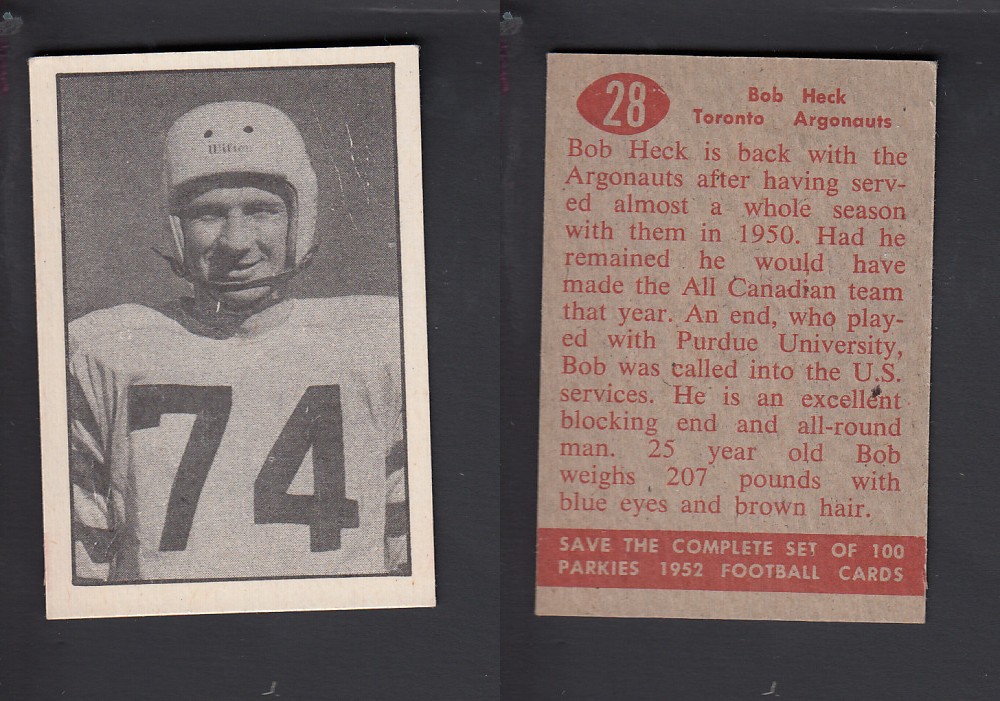 1952 CFL PARKHURST FOOTBALL CARD #28 B. HECK photo 1952 CFL PARKHURST FOOTBALL CARD #28 B. HECK photo