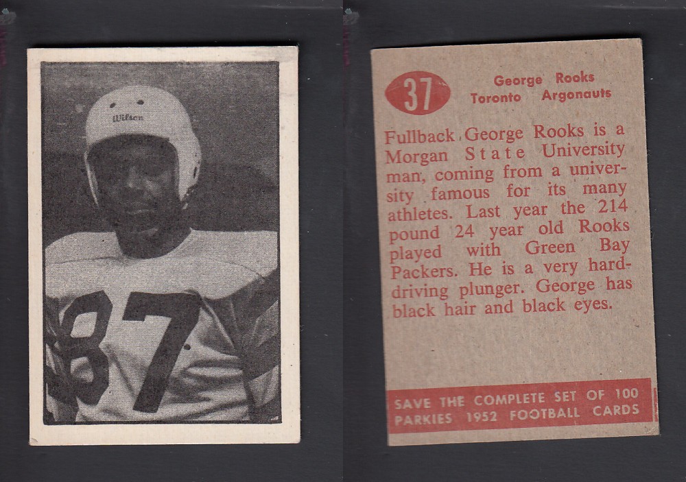 1952 CFL PARKHURST FOOTBALL CARD #37 G. ROOKS photo 1952 CFL PARKHURST FOOTBALL CARD #37 G. ROOKS photo