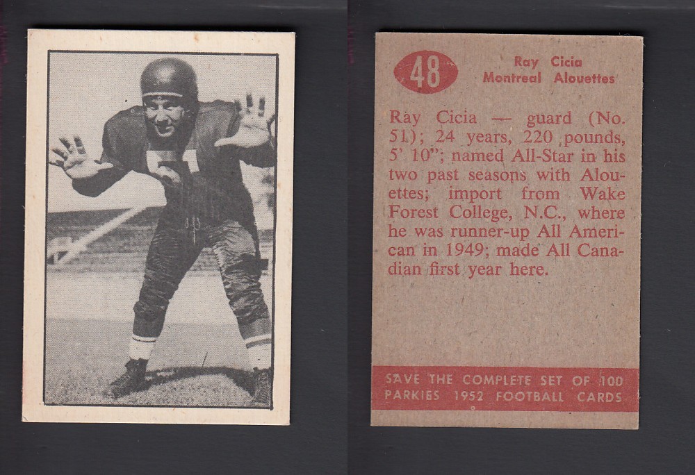 1952 CFL PARKHURST FOOTBALL CARD #48 R. CICIA photo 1952 CFL PARKHURST FOOTBALL CARD #48 R. CICIA photo