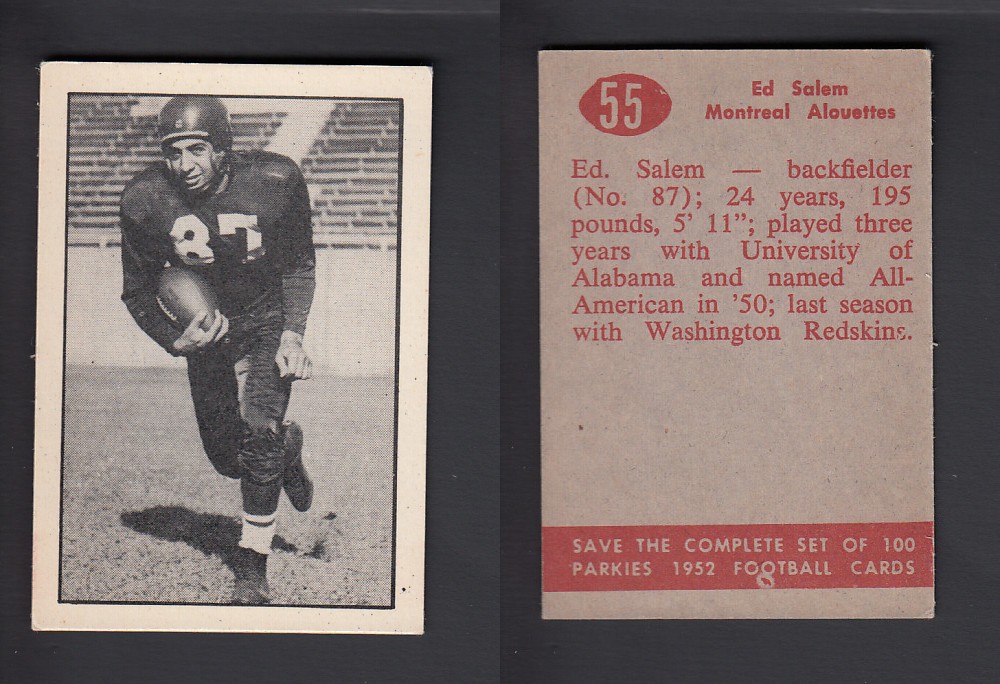 1952 CFL PARKHURST FOOTBALL CARD #55 E. SALEM photo 1952 CFL PARKHURST FOOTBALL CARD #55 E. SALEM photo