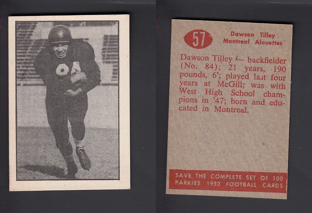 1952 CFL PARKHURST FOOTBALL CARD #57 D. TILLEY photo 1952 CFL PARKHURST FOOTBALL CARD #57 D. TILLEY photo