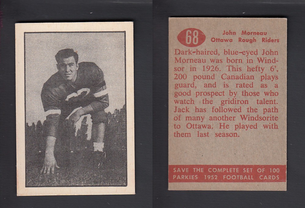 1952 CFL PARKHURST FOOTBALL CARD #68 J. MORNEAU photo 1952 CFL PARKHURST FOOTBALL CARD #68 J. MORNEAU photo