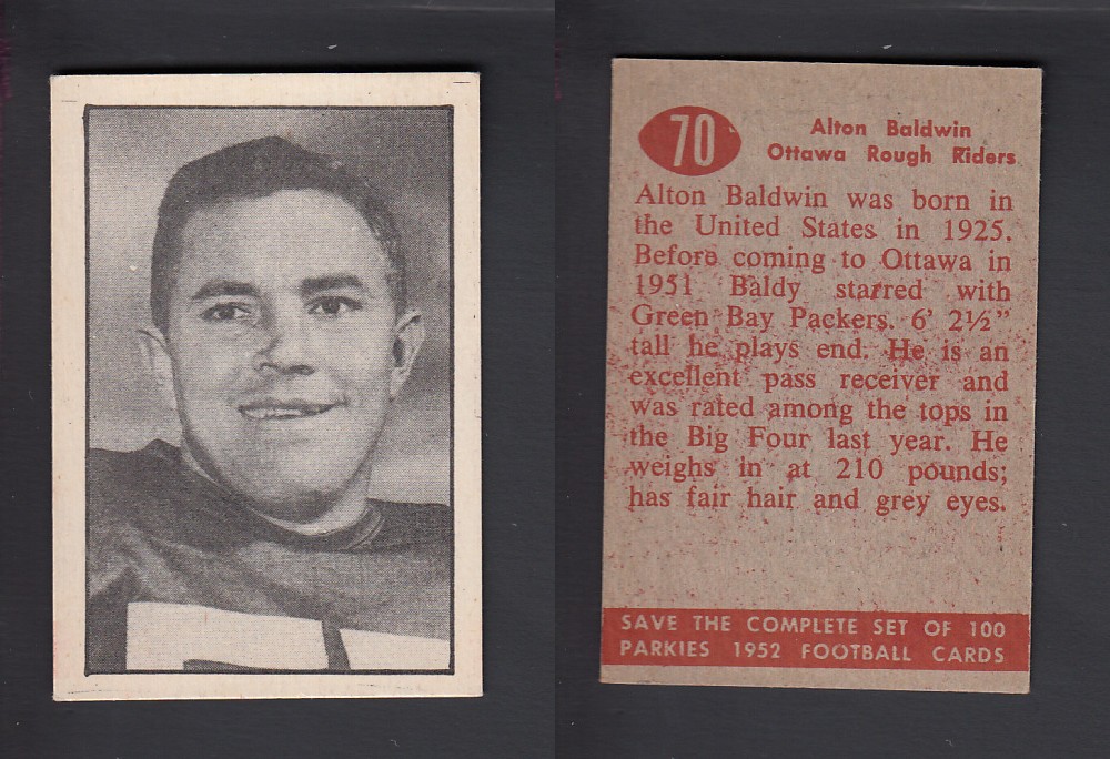 1952 CFL PARKHURST FOOTBALL CARD #70 A. BALDWIN photo 1952 CFL PARKHURST FOOTBALL CARD #70 A. BALDWIN photo