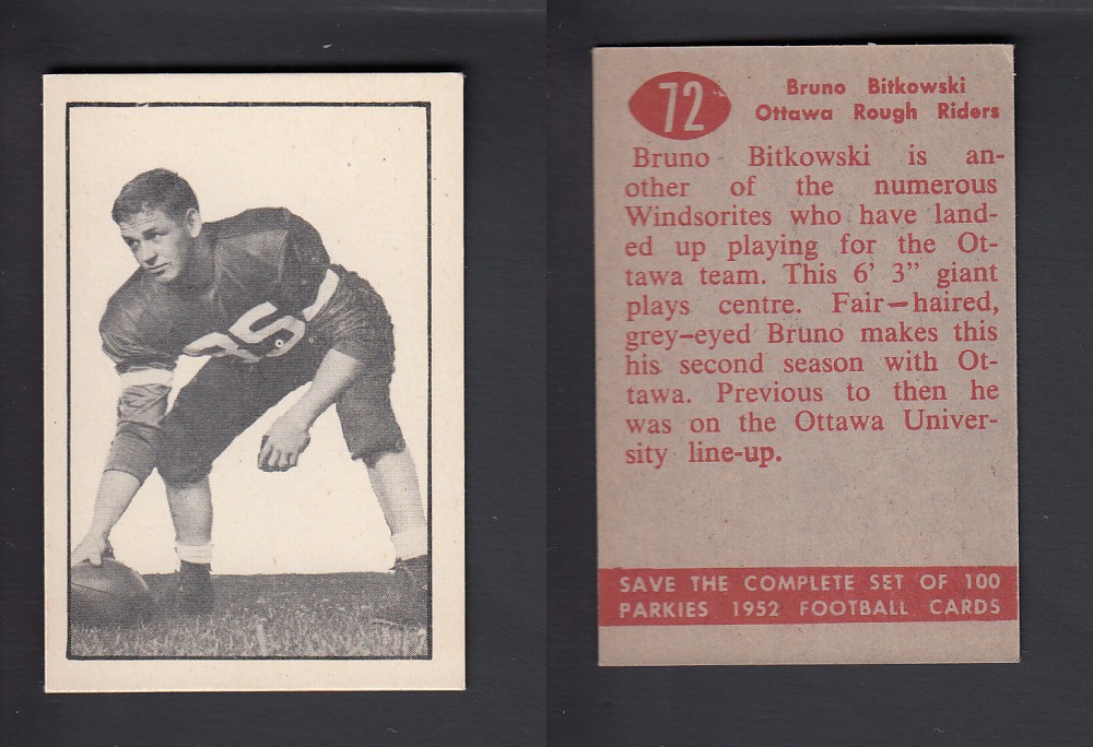1952 CFL PARKHURST FOOTBALL CARD #72 B. BITKOWSKI photo 1952 CFL PARKHURST FOOTBALL CARD #72 B. BITKOWSKI photo