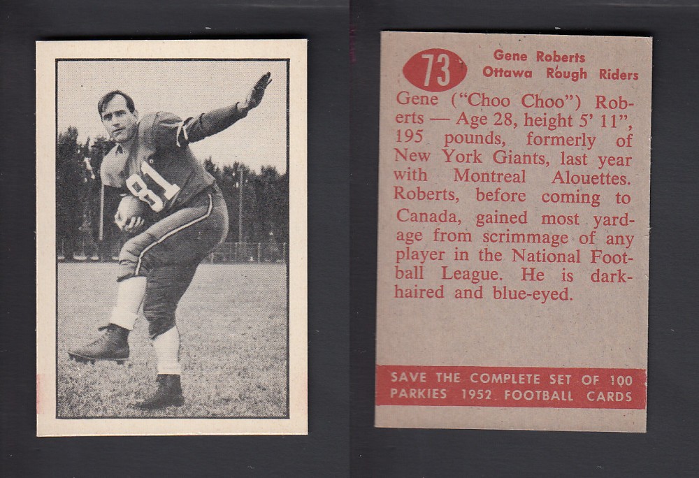 1952 CFL PARKHURST FOOTBALL CARD #73 G. ROBERTS photo 1952 CFL PARKHURST FOOTBALL CARD #73 G. ROBERTS photo