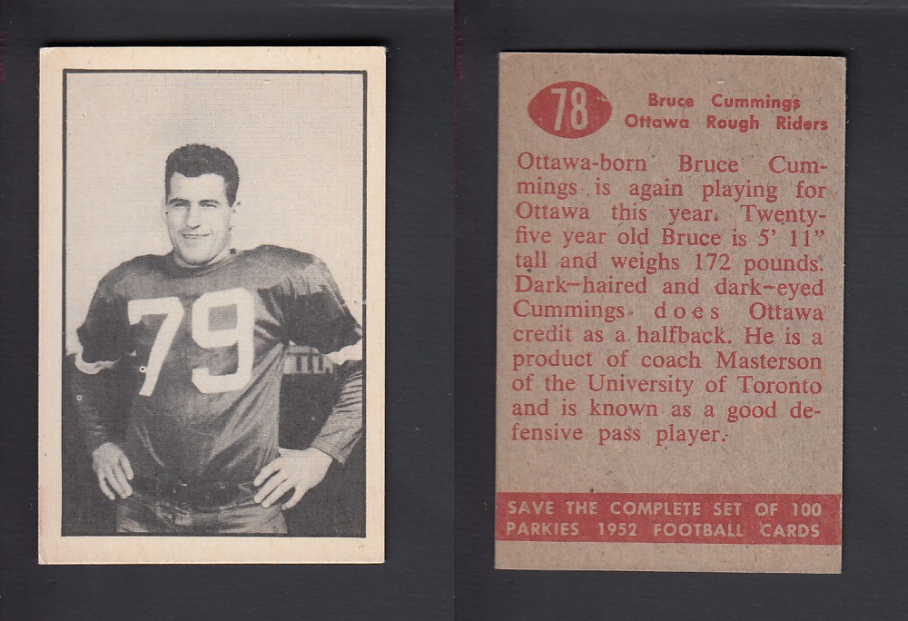 1952 CFL PARKHURST FOOTBALL CARD #78 B. CUMMINGS photo 1952 CFL PARKHURST FOOTBALL CARD #78 B. CUMMINGS photo