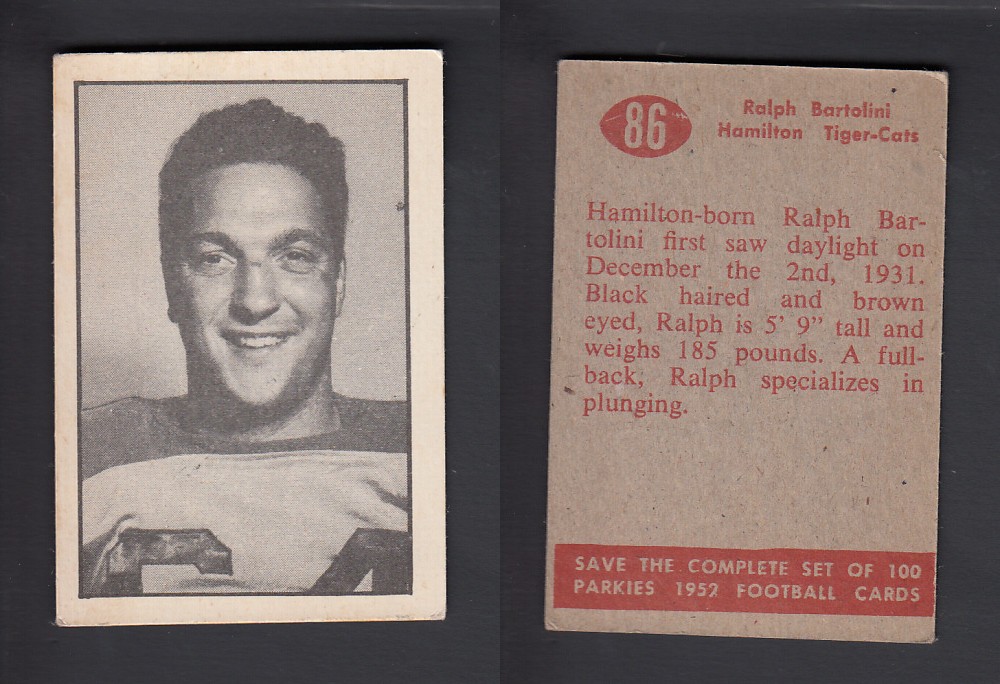 1952 CFL PARKHURST FOOTBALL CARD #86 R. BARTOLINI photo 1952 CFL PARKHURST FOOTBALL CARD #86 R. BARTOLINI photo