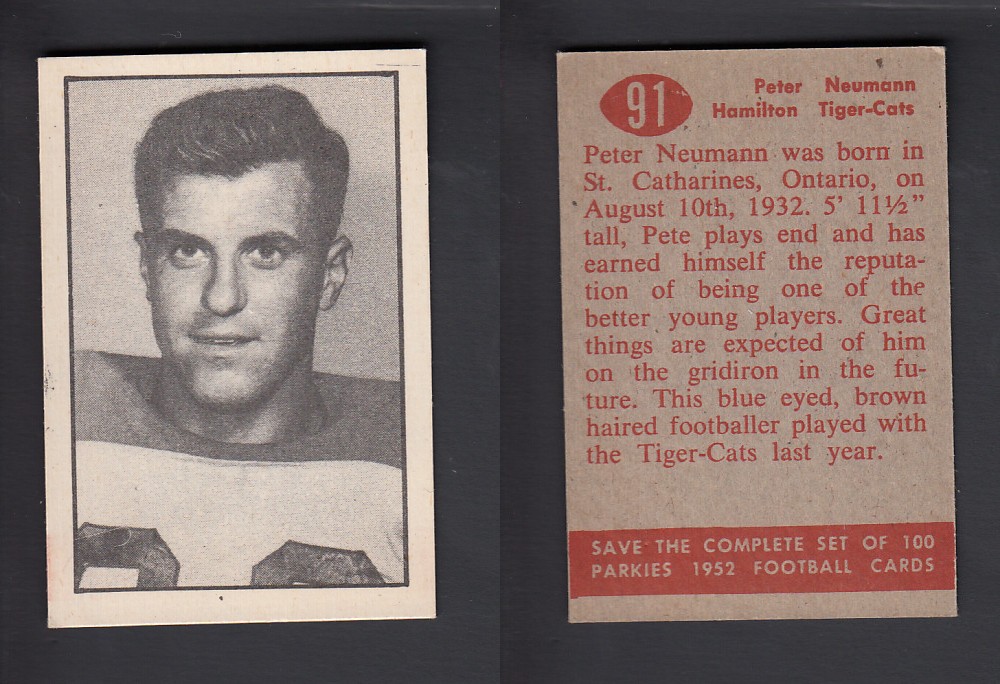 1952 CFL PARKHURST FOOTBALL CARD #91 P. NEUMANN photo 1952 CFL PARKHURST FOOTBALL CARD #91 P. NEUMANN photo