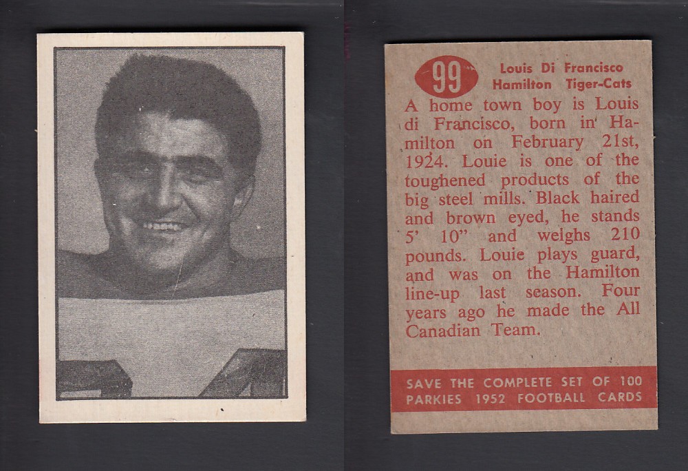 1952 CFL PARKHURST FOOTBALL CARD #99 L. DI FRANCISCO photo 1952 CFL PARKHURST FOOTBALL CARD #99 L. DI FRANCISCO photo