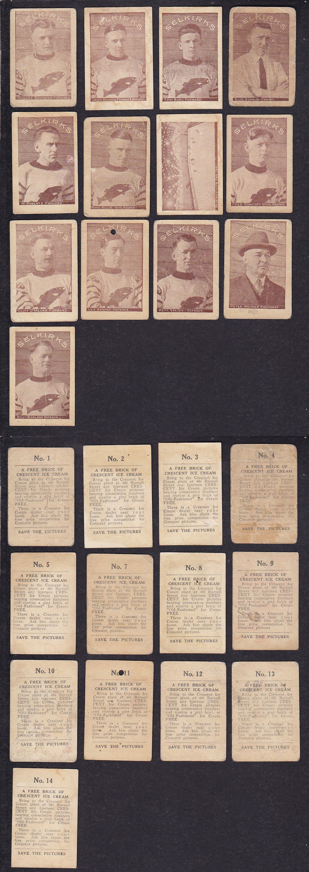1924-25 CRESCENT SELKIRKS HOCKEY CARD NEAR SET 13/14 photo