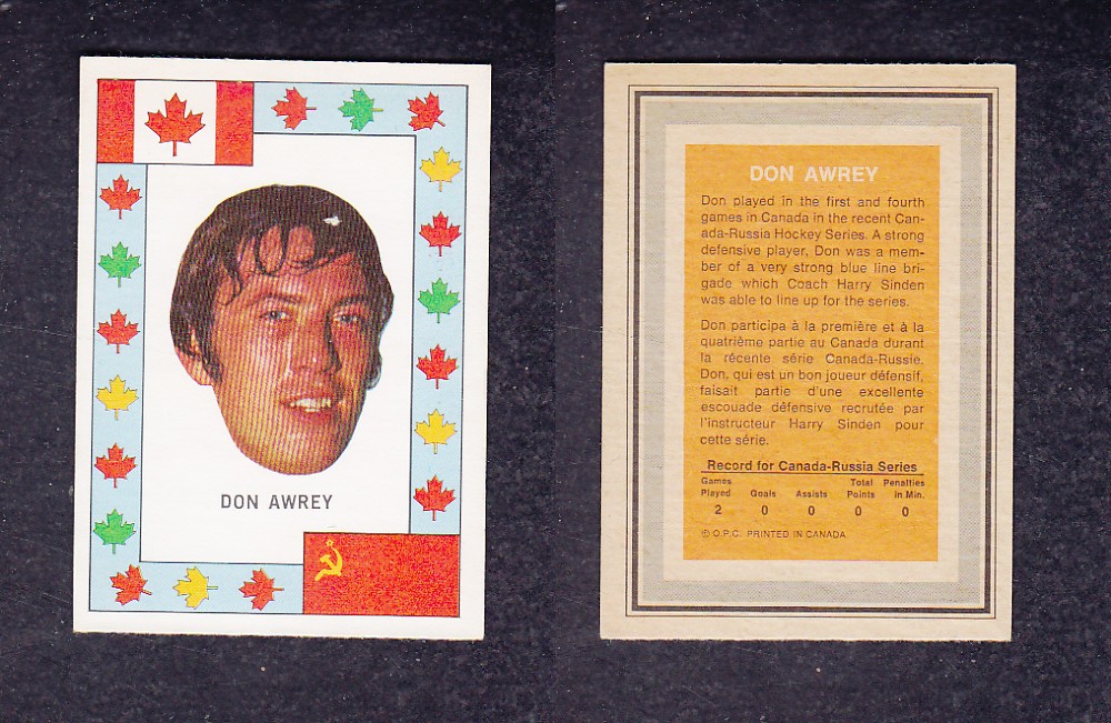 1972 O-PEE-CHEE TEAM CANADA D. AWREY photo 1972 O-PEE-CHEE TEAM CANADA D. AWREY photo