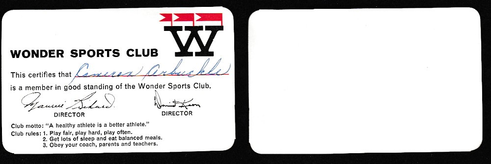 1960-61 WONDER BREAD MEMBER CLUB CARD photo