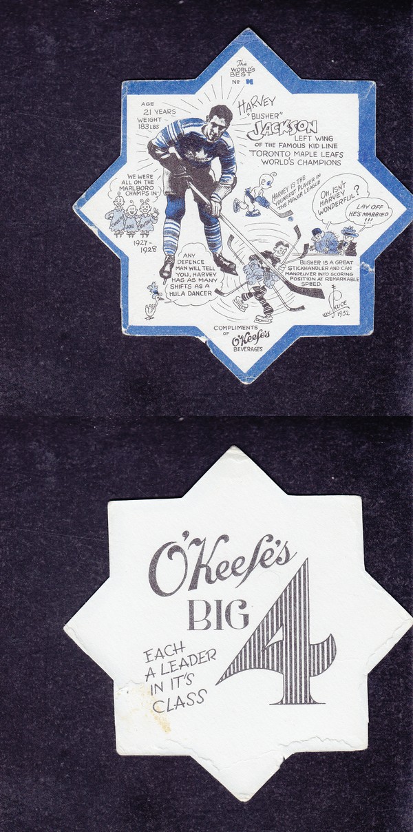 1932-33 TORONTO MAPLE LEAFS O'KEEFE COASTERS #11 H. JACKSON  photo