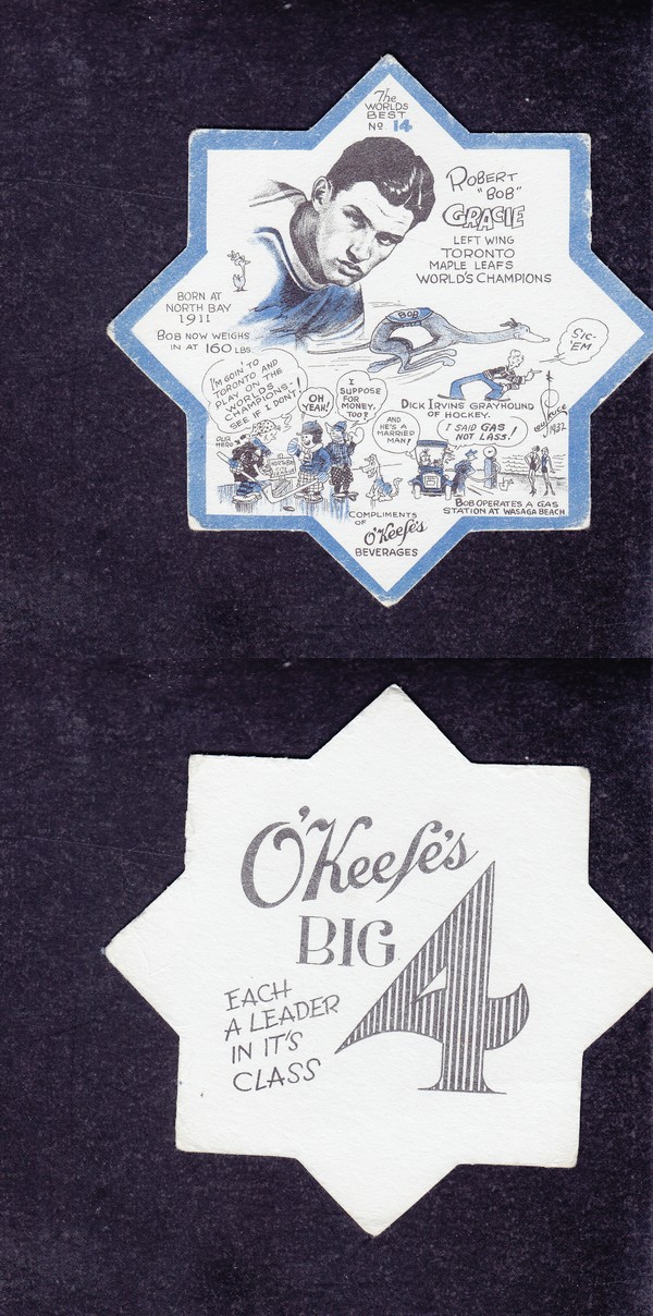 1932-33 TORONTO MAPLE LEAFS O'KEEFE COASTERS #14 R. GRACIE photo 1932-33 TORONTO MAPLE LEAFS O'KEEFE COASTERS #14 R. GRACIE photo