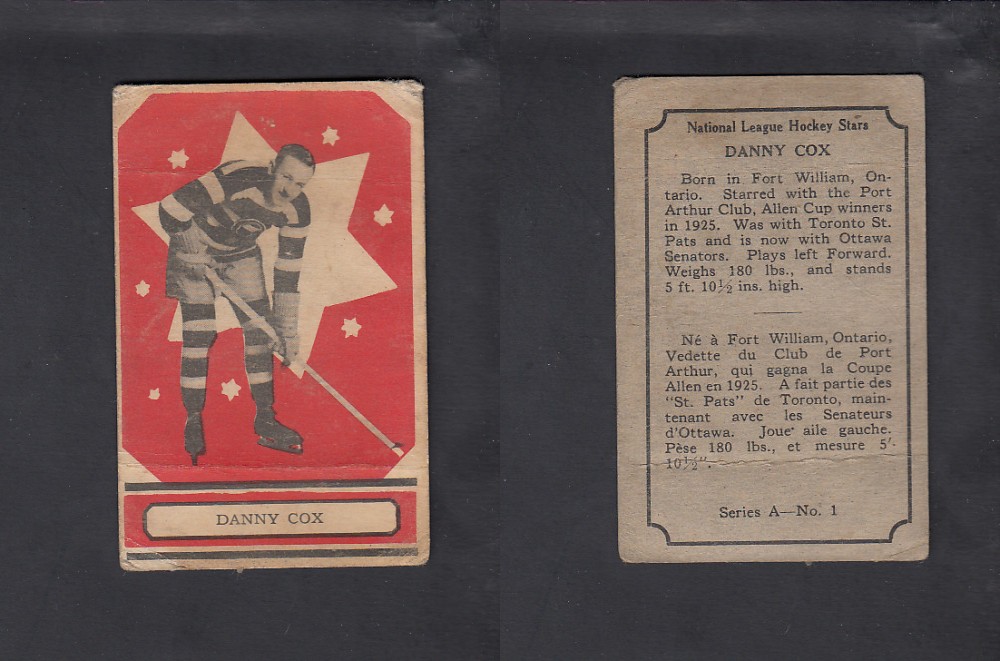 1933-34 O-PEE-CHEE HOCKEY CARD # 1 D. COX photo 1933-34 O-PEE-CHEE HOCKEY CARD # 1 D. COX photo