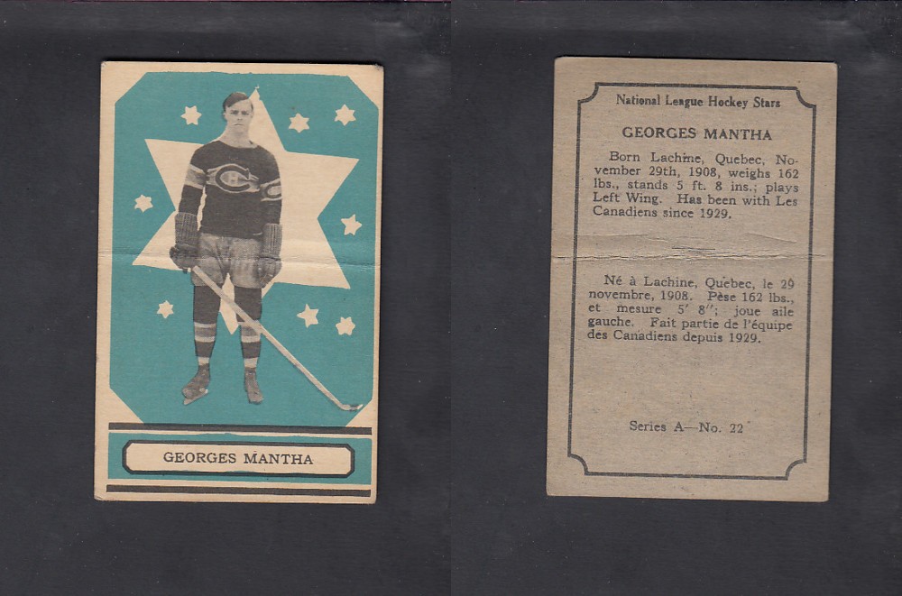 1933-34 O-PEE-CHEE HOCKEY CARD #22 G. MANTHA photo 1933-34 O-PEE-CHEE HOCKEY CARD #22 G. MANTHA photo