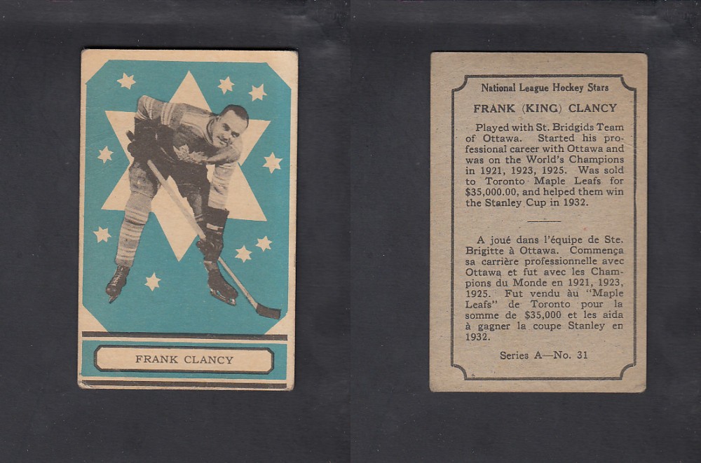 1933-34 O-PEE-CHEE HOCKEY CARD #31 F. CLANCY photo 1933-34 O-PEE-CHEE HOCKEY CARD #31 F. CLANCY photo
