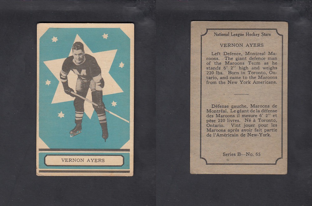 1933-34 O-PEE-CHEE HOCKEY CARD #65 V . AYERS photo 1933-34 O-PEE-CHEE HOCKEY CARD #65 V . AYERS photo
