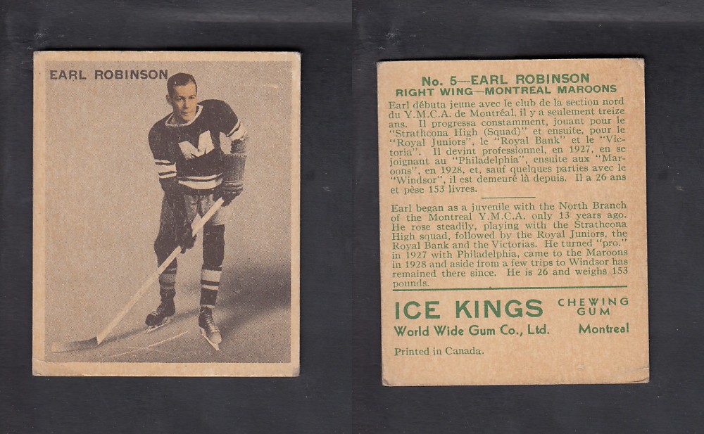 1933-34 ICE KINGS HOCKEY CARD #5 E. ROBINSON photo 1933-34 ICE KINGS HOCKEY CARD #5 E. ROBINSON photo