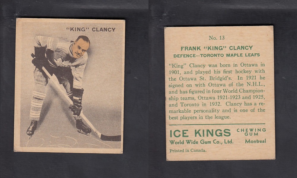 1933-34 ICE KINGS HOCKEY CARD #13 K. CLANCY photo 1933-34 ICE KINGS HOCKEY CARD #13 K. CLANCY photo