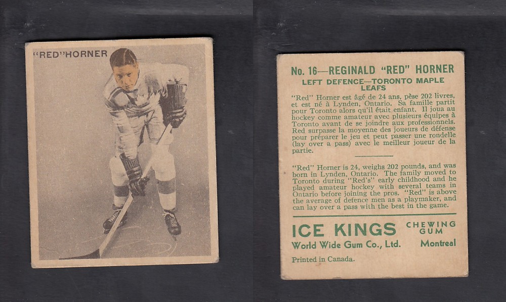 1933-34 ICE KINGS HOCKEY CARD #16 R. HORNER photo 1933-34 ICE KINGS HOCKEY CARD #16 R. HORNER photo