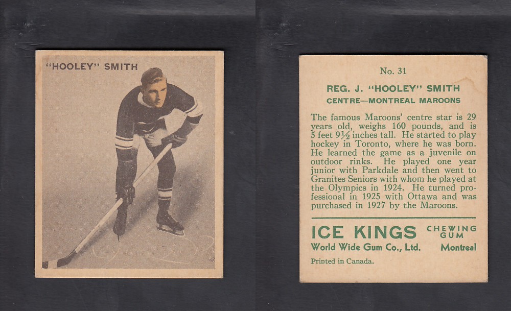 1933-34 ICE KINGS HOCKEY CARD #31 H. SMITH photo 1933-34 ICE KINGS HOCKEY CARD #31 H. SMITH photo