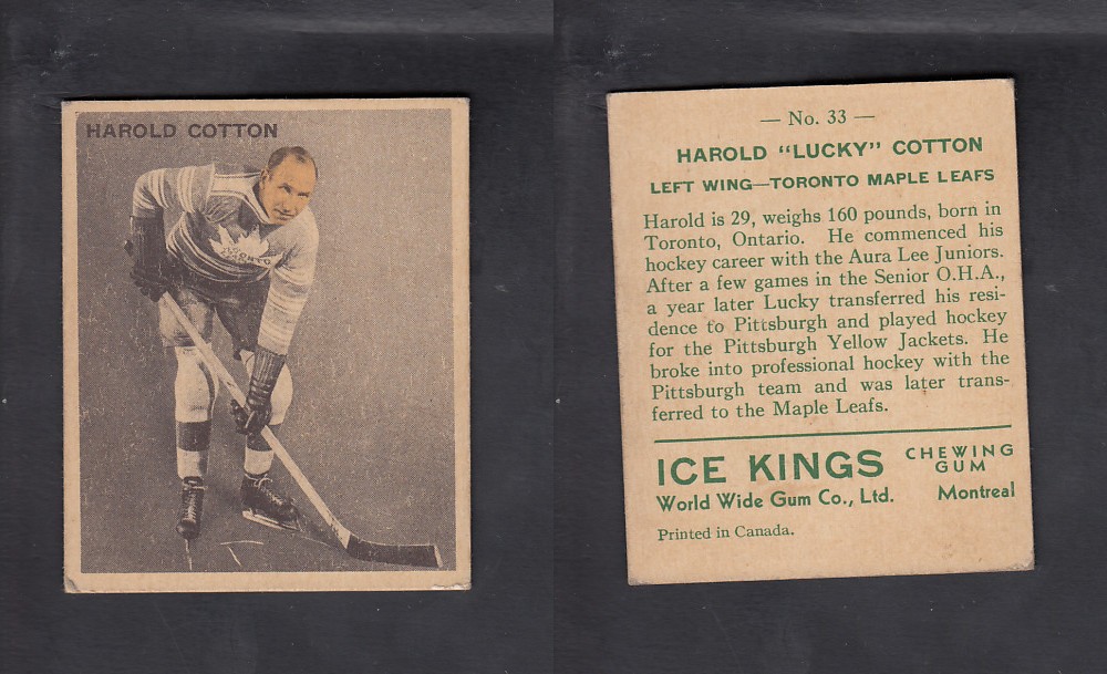 1933-34 ICE KINGS HOCKEY CARD #33 H. COTTON photo 1933-34 ICE KINGS HOCKEY CARD #33 H. COTTON photo