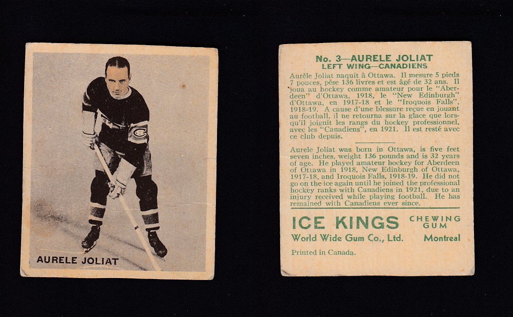 1933-34 ICE KINGS HOCKEY CARD #3 A. JOLIAT photo 1933-34 ICE KINGS HOCKEY CARD #3 A. JOLIAT photo